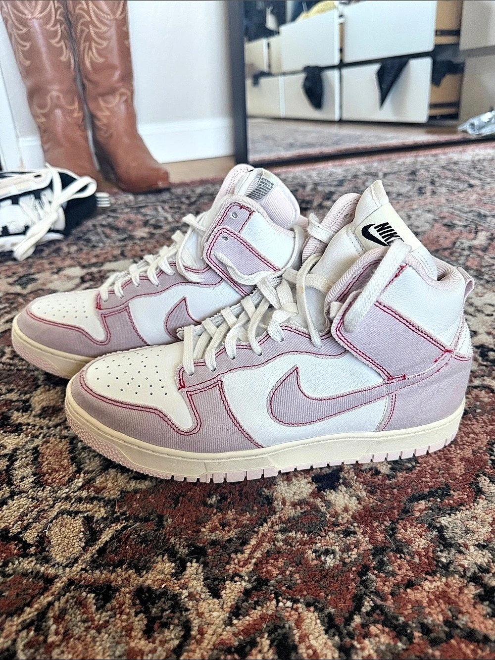 Nike Dunk High 1985 Barely Rose Pink Denim High Top Sneakers